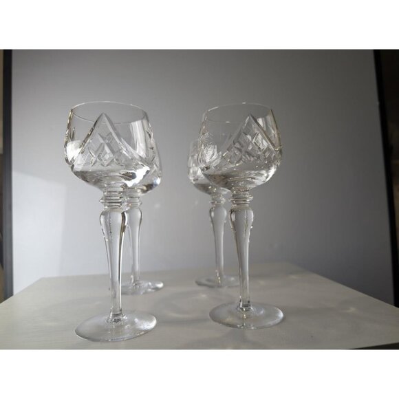4 Vintage Pinwheel Crystal Wine Glasses, Crystal Hand Cut Wine Glasses - Picture 7 of 8